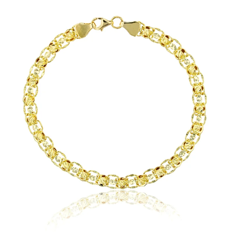 10KT Yellow Gold 7.75-inch 5.3MM Diamond-cut Beaded Bracelet