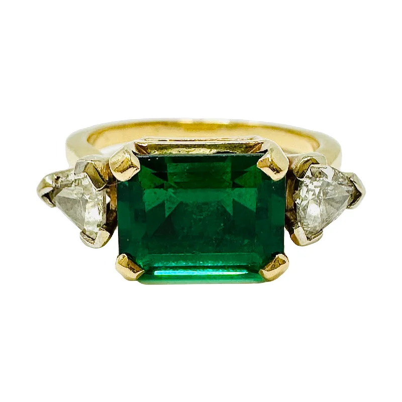 14K Gold Ring with 2 Diamonds and Lab Grown Emerald