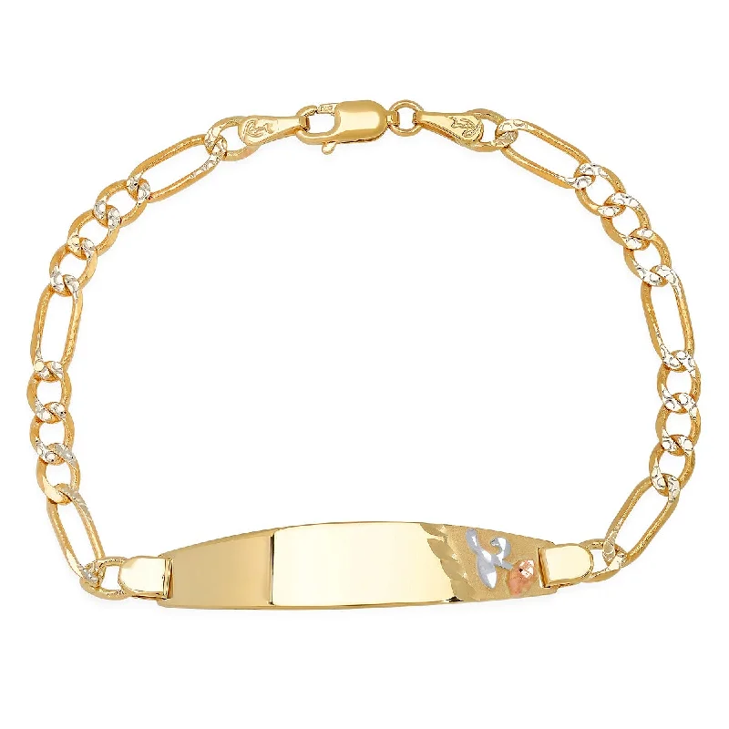 14KT Gold 7-inch ID Bracelet with Flower Engraving