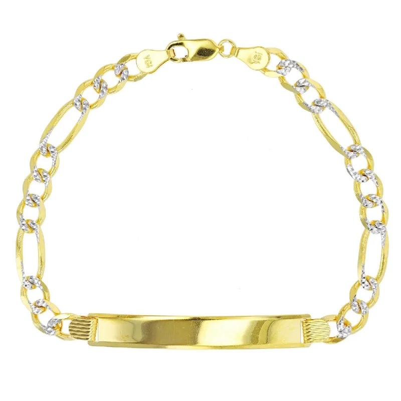 14KT White and Yellow Gold 8.25-inch 7.57MM Figaro ID Bracelet