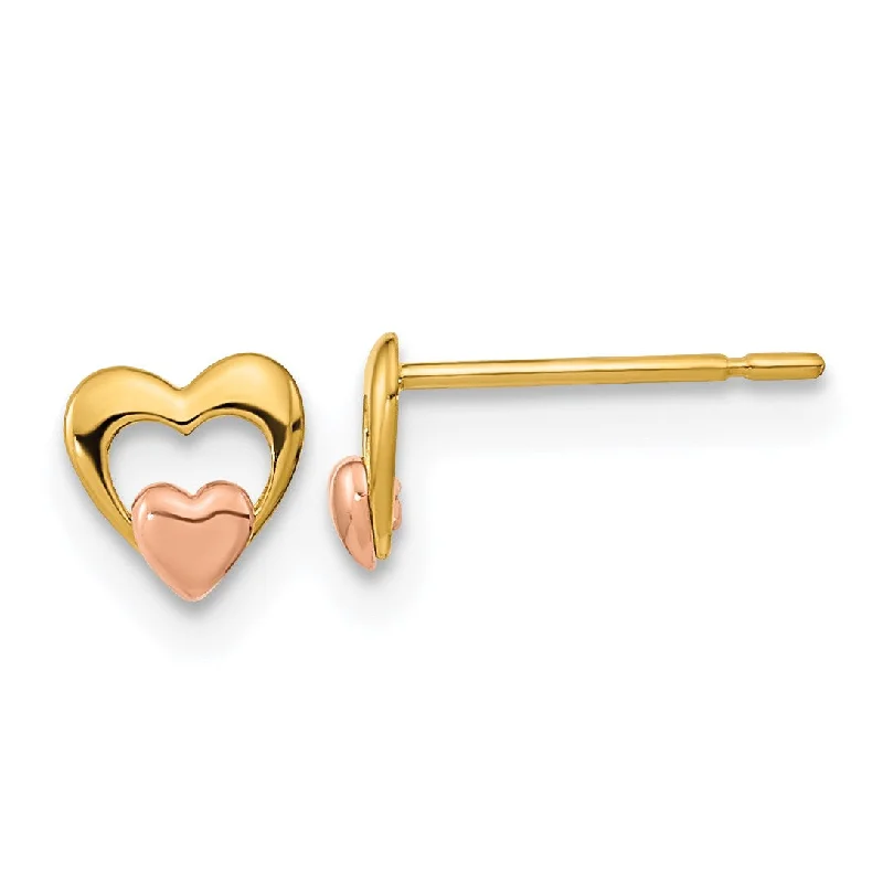 14KT Yellow and Rose Gold 5MM Childrens Heart Stud Earrings