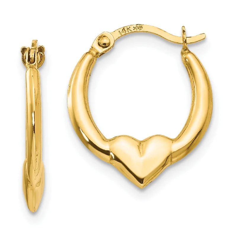 14KT Yellow Gold 16X13MM Heart Hoop Earrings