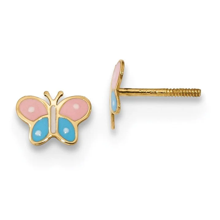 14KT Yellow Gold 5X7MM Childrens Butterfly Stud Earrings