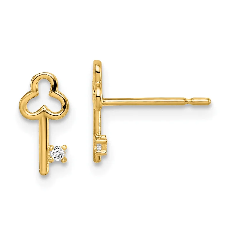 14KT Yellow Gold Cubic Zirconia Stud Key Earrings