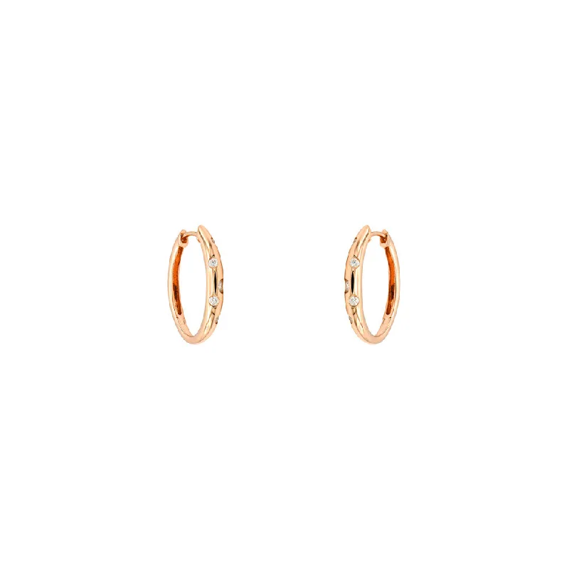 18 Karat Rose Gold Hoop Earrings with Round Diamonds