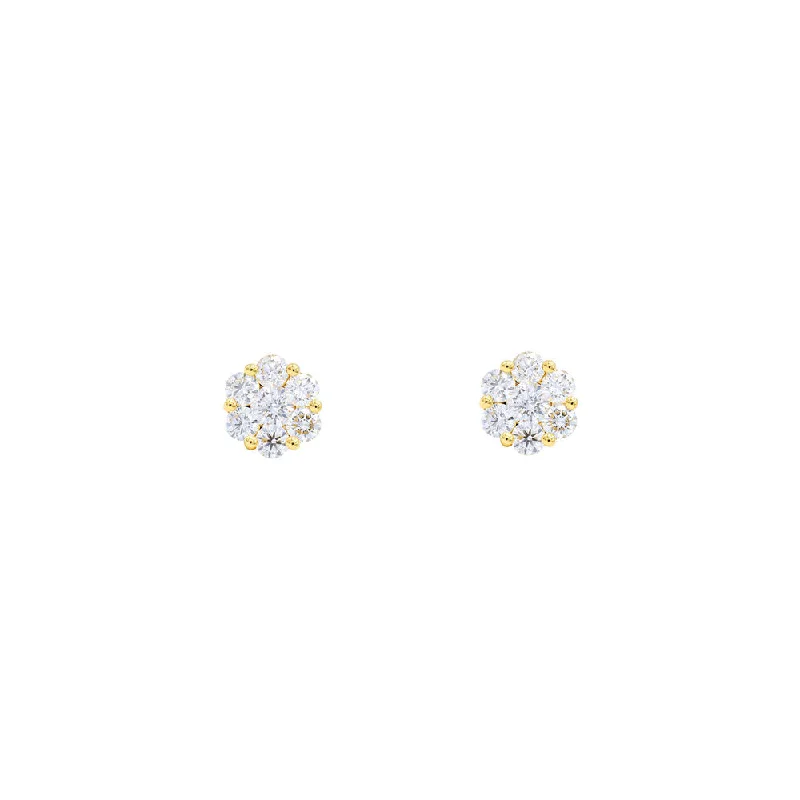 18 Karat Yellow Gold Flower stud Diamond earrings