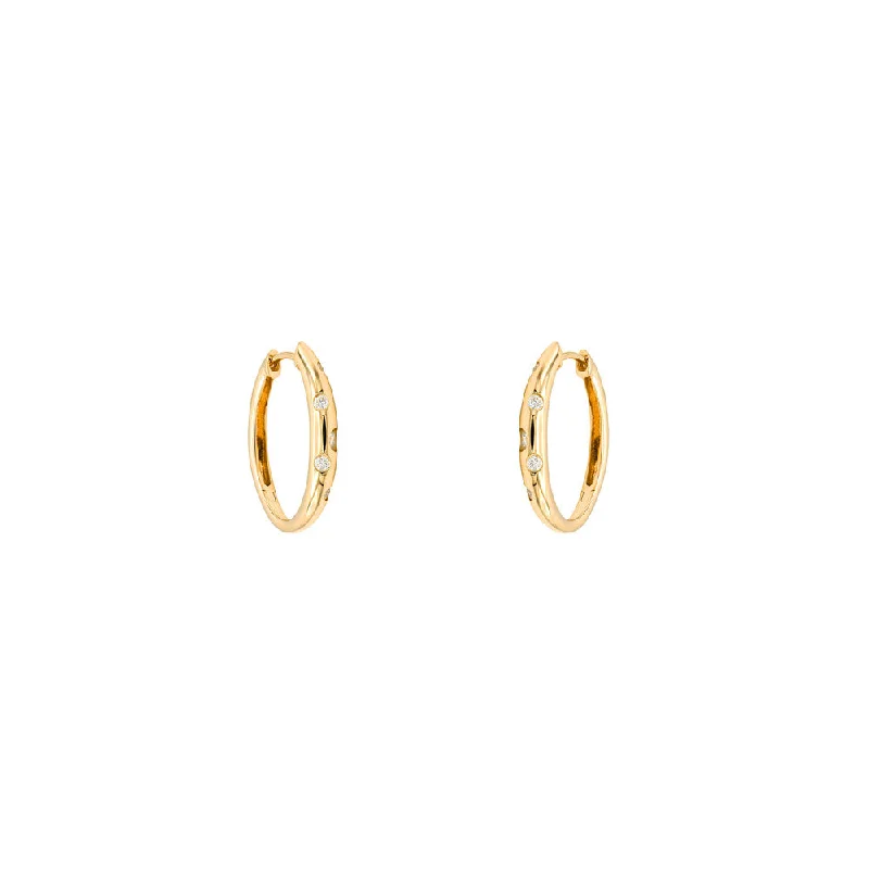 18 Karat Yellow Gold Hoop Earrings with Round Diamonds