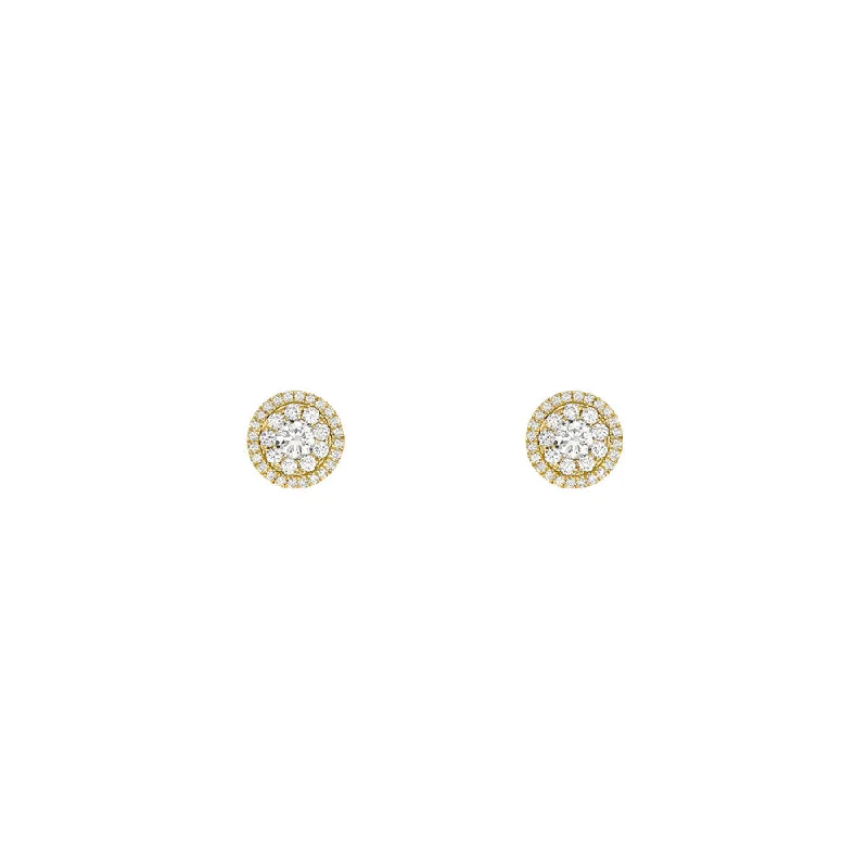 18 Karat Yellow Gold Round Diamond Stud Earrings and Removable Diamond Jacket