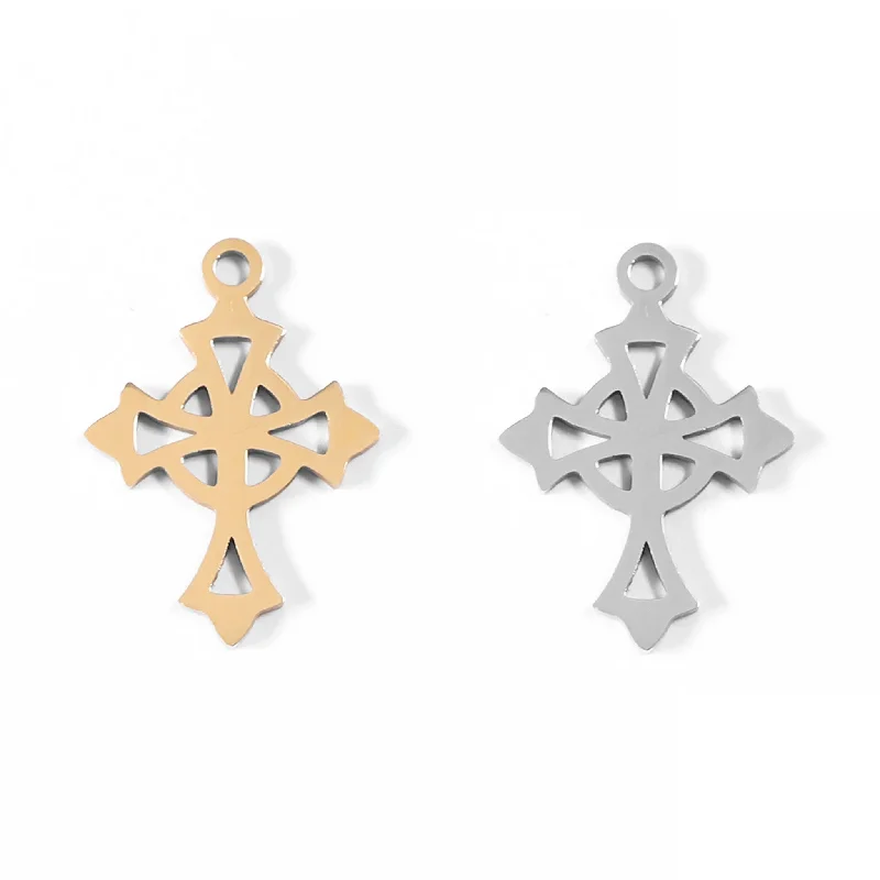 18K Gold PVD Stainless Steel Celtic Cross Charm / PDL0042