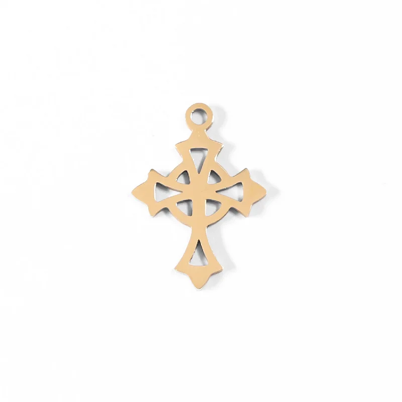 18K Gold PVD Stainless Steel Celtic Cross Charm / PDL0042