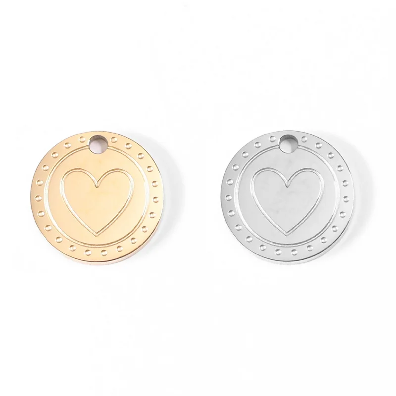 18K Gold PVD Stainless Steel Circle Heart Design Charm / PDL0046