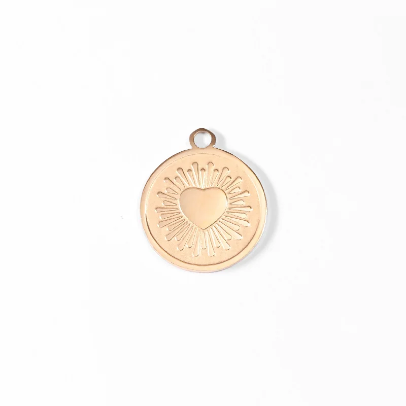 18K Gold PVD Stainless Steel Circle Heart Sun Ray Charm / PDL0065