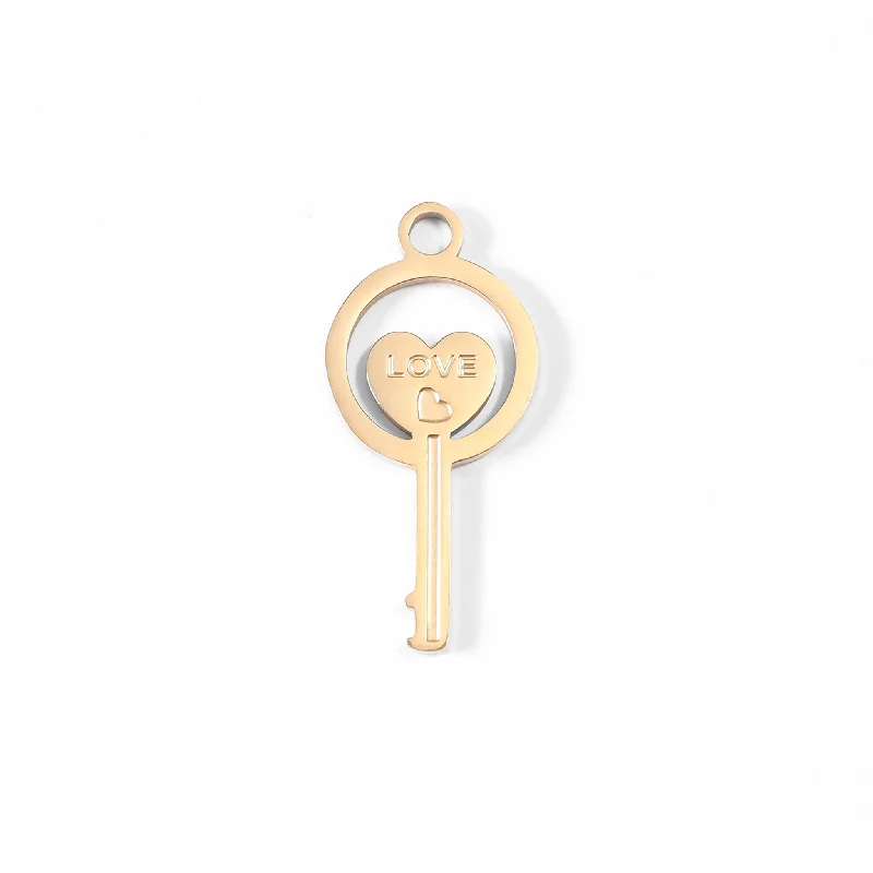 18K Gold PVD Stainless Steel Circle Key Charm / PDL0045