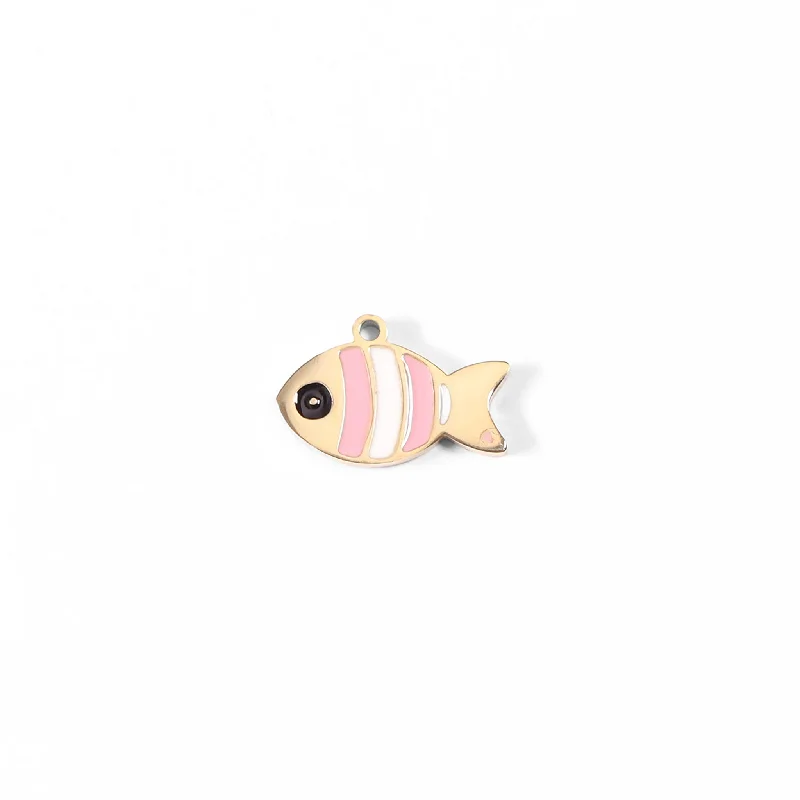 18K Gold PVD Stainless Steel Epoxy Pink And White Fish Charm / PDL0066