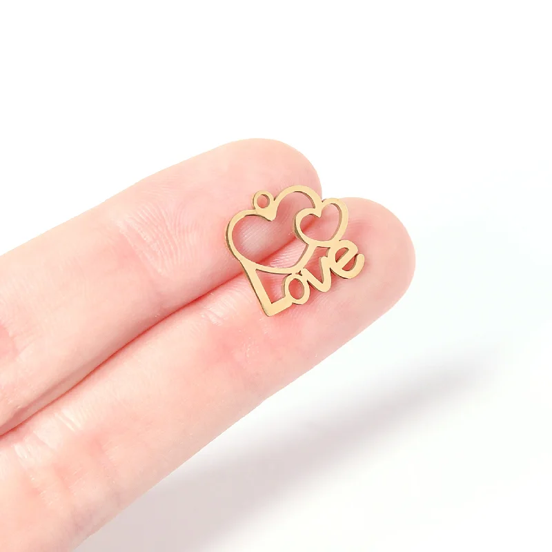 18K Gold PVD Stainless Steel Cutout Love Heart Charm / PDL0088