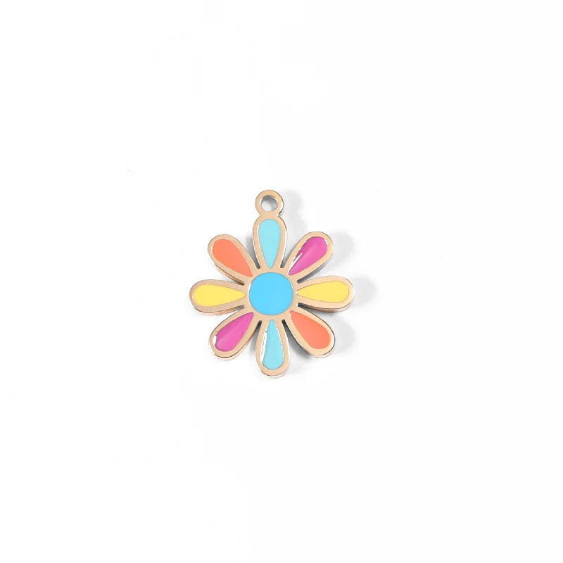 18K Gold PVD Stainless Steel Multi-Colored Epoxy Flower Charm / PDL0092