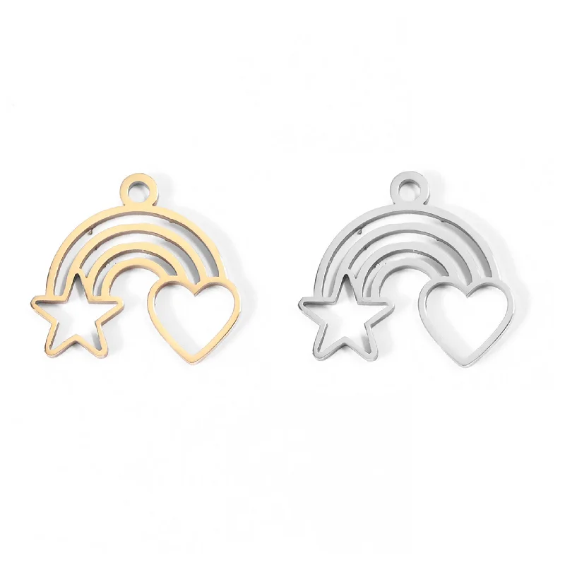 18K Gold PVD Stainless Steel Rainbow Heart and Star Charm / PDL0034