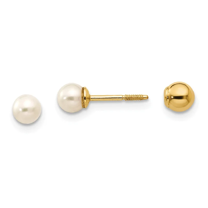 4MM Round Pearl Reversible Stud Earrings in 14KT Yellow Gold