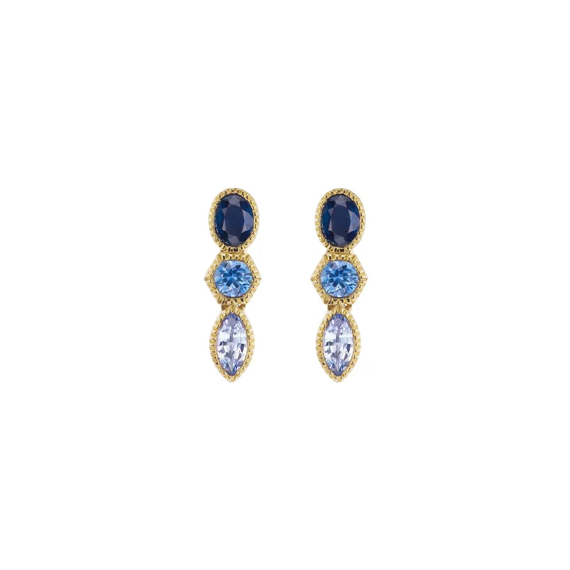 Lakshmi Triple Drop Earrings - Dark Blue Sapphire