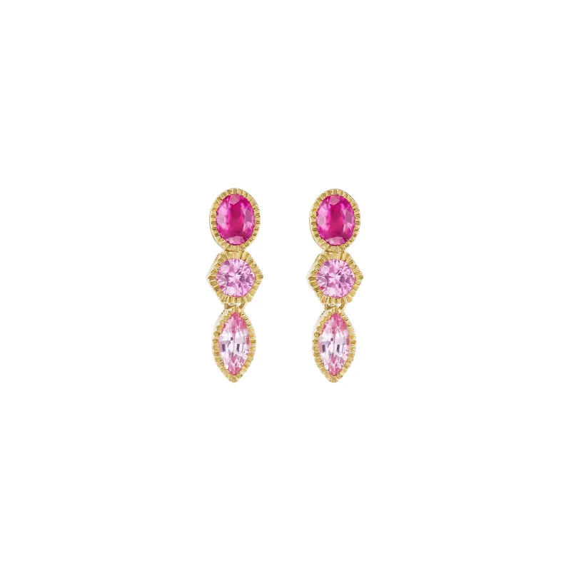 Lakshmi Triple Drop Earrings - Pink Sapphire