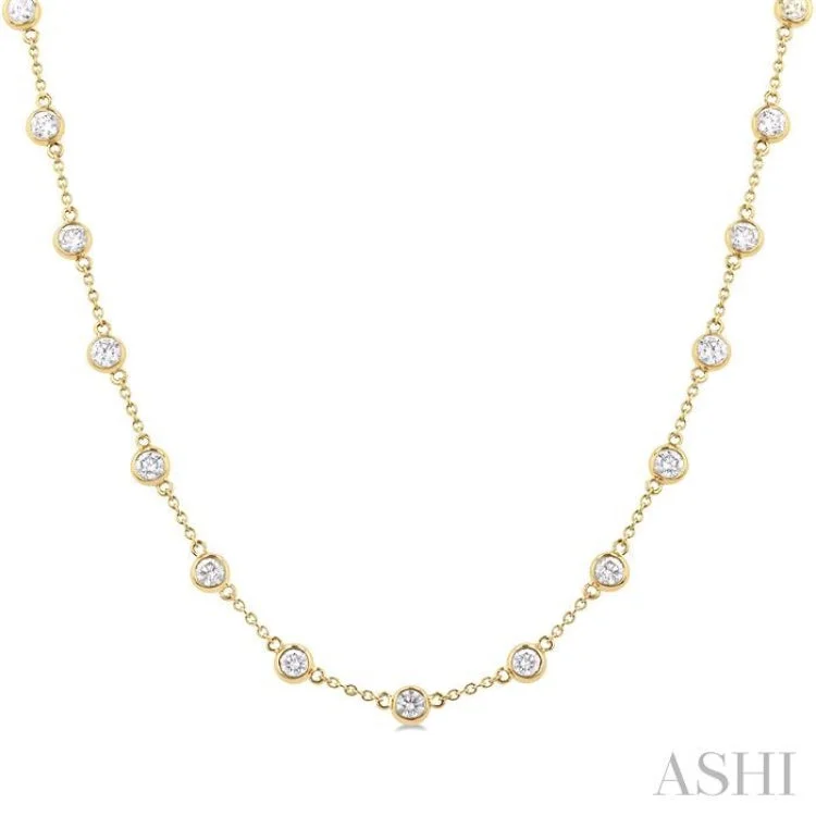 3 ctw Bezel Set Round Cut Diamond Station Necklace in 14K Yellow Gold