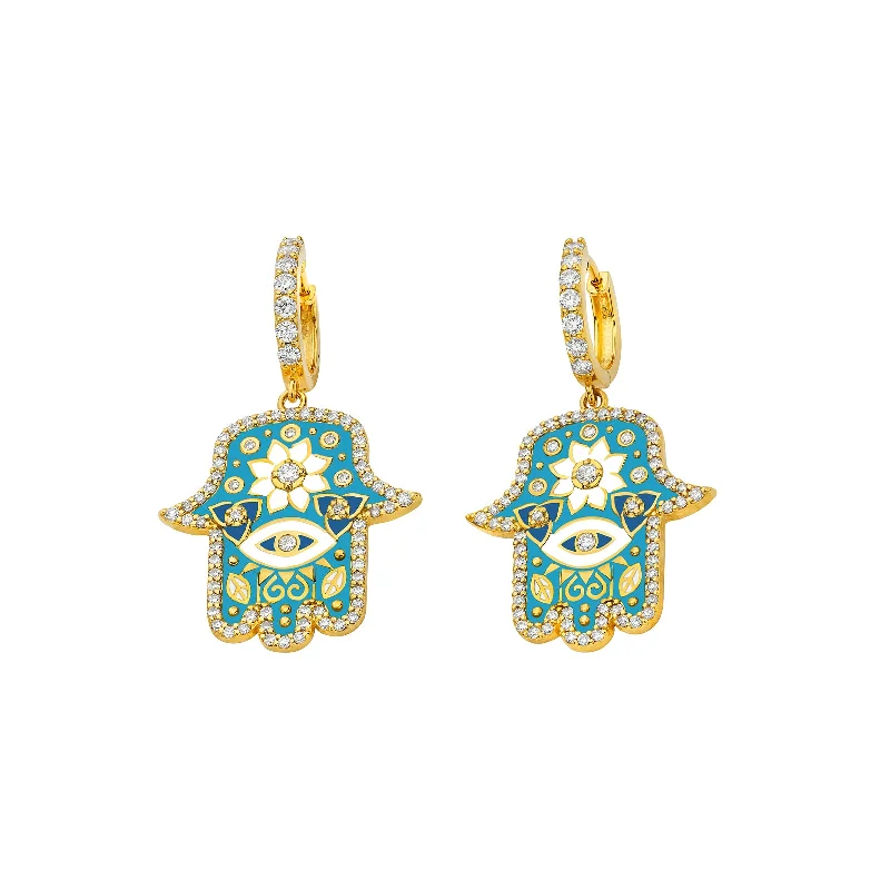 Hamsa Huggies - Sky Blue Enamel