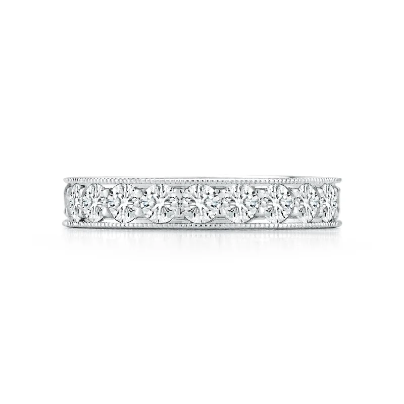 18K White Gold Diamond with Milgrain Edge Eternity Band