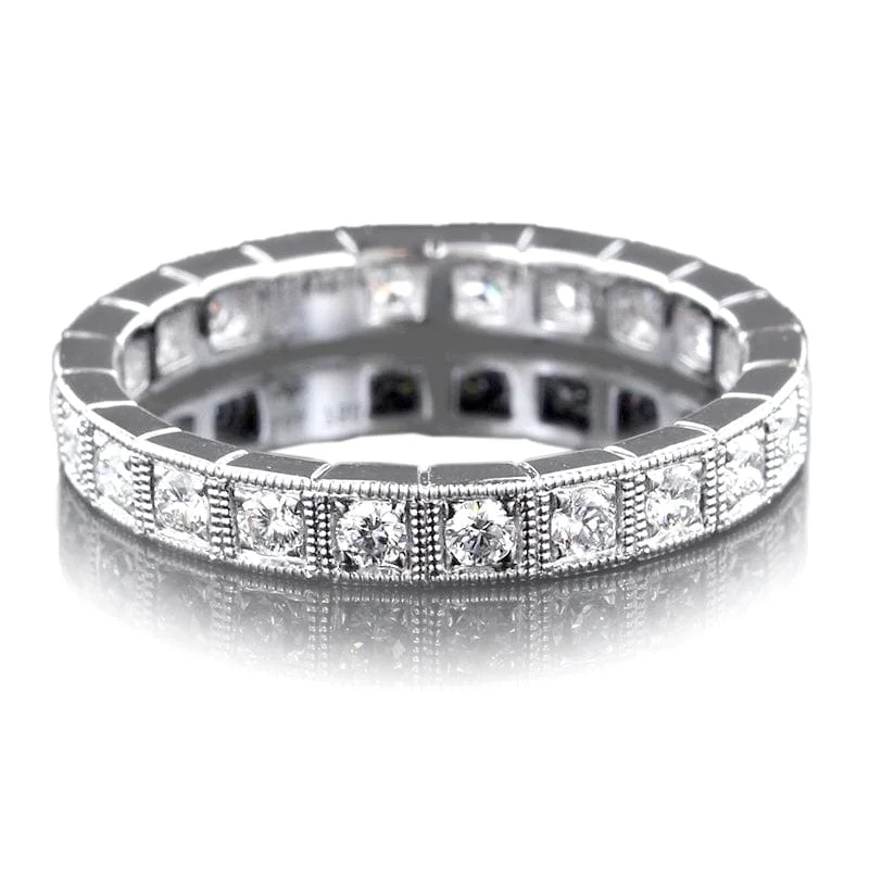 18K White Gold Square Bezel with Milgrain Diamond Band