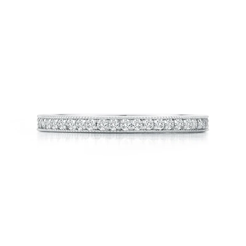 18K White Gold Diamond with Milgrain Edge Eternity Band