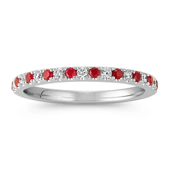 18K White Gold Shared Prong Ruby and Diamond Eternity Band