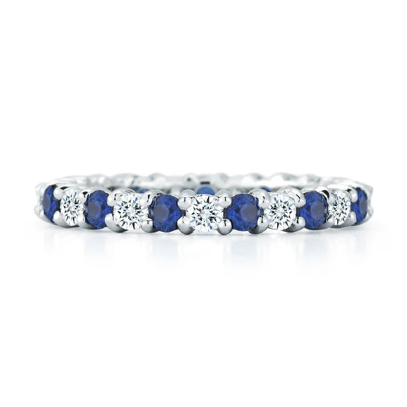 Platinum Shared Prong Diamond and Sapphire Eternity Band