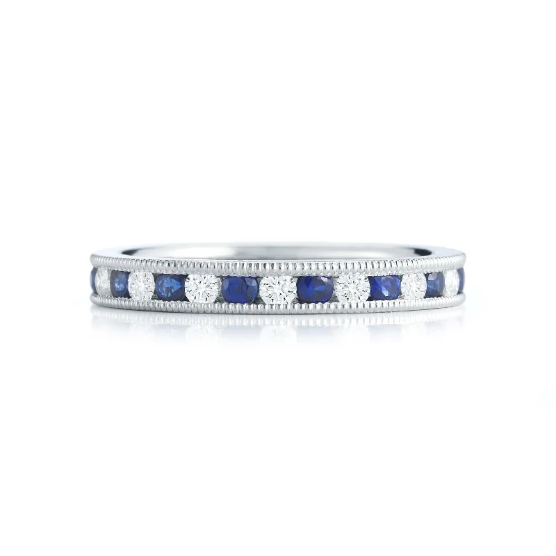 Platinum Channel Set Diamond and Sapphire Eternity Band