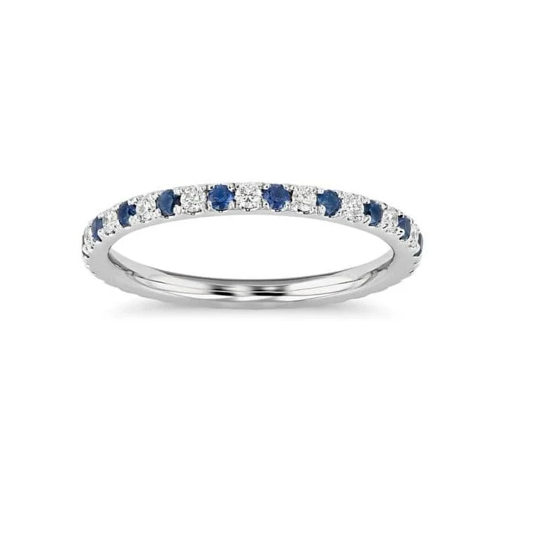 14K White Gold Diamond and Sapphire Eternity Band