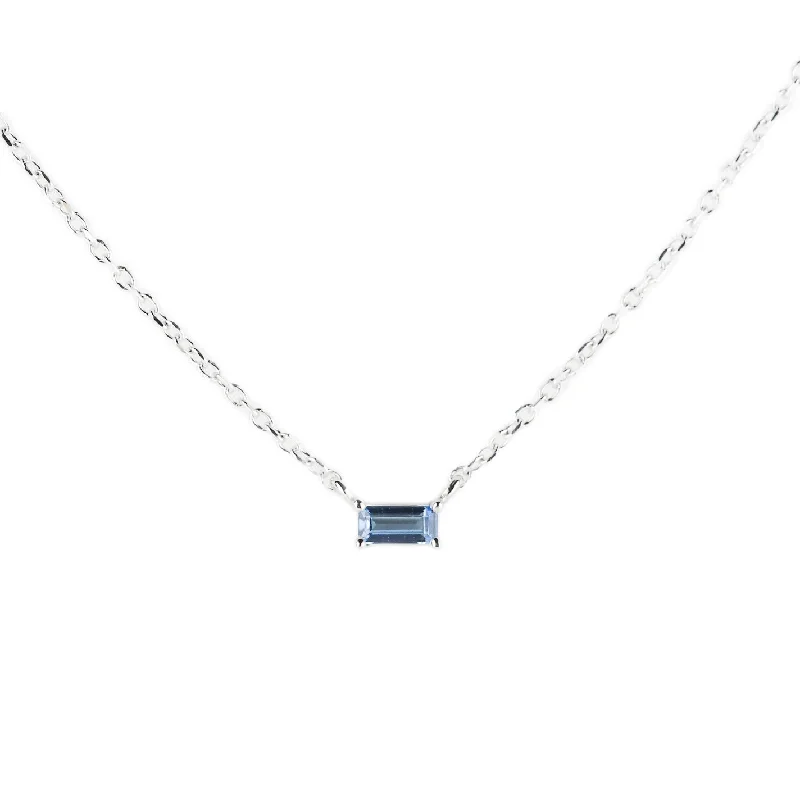 EAST WEST BAGUETTE NECKLACE | 14K GOLD & BLUE TOPAZ