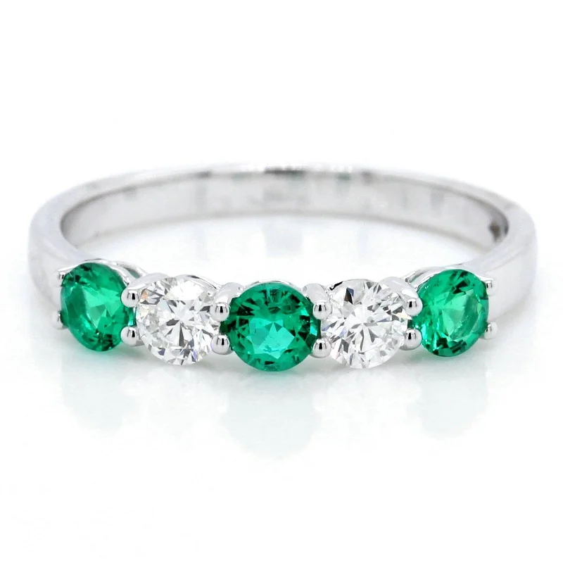 18K White Gold Emerald and Diamond Band