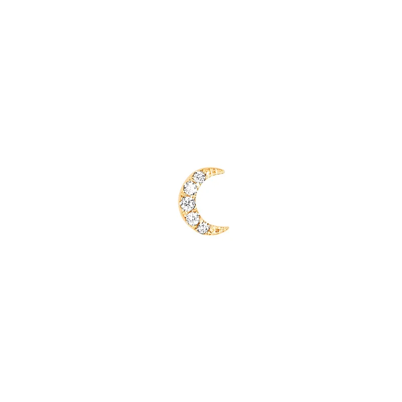 Baby Diamond Moon Stud - Yellow Gold