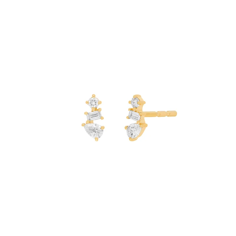 Multi Faceted Diamond Studs - Yellow Gold