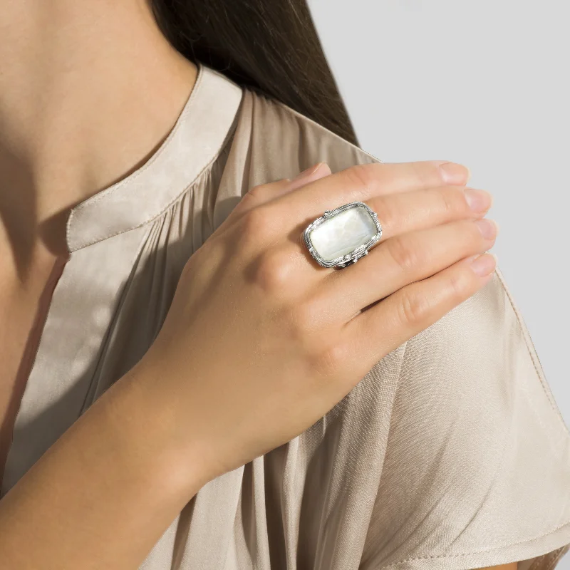 Enchanted Forest Ring with Mother of Pearl Doublet & Diamonds