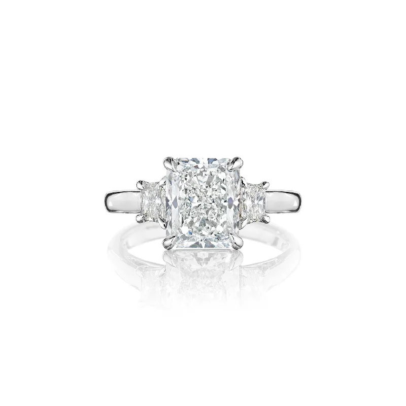 Fink's Exclusive Platinum Radiant Cut Diamond Engagement Ring with Trapezoid Side Diamonds