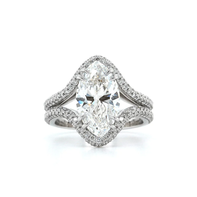 Platinum Marquise Diamond Split Shank Engagement Ring