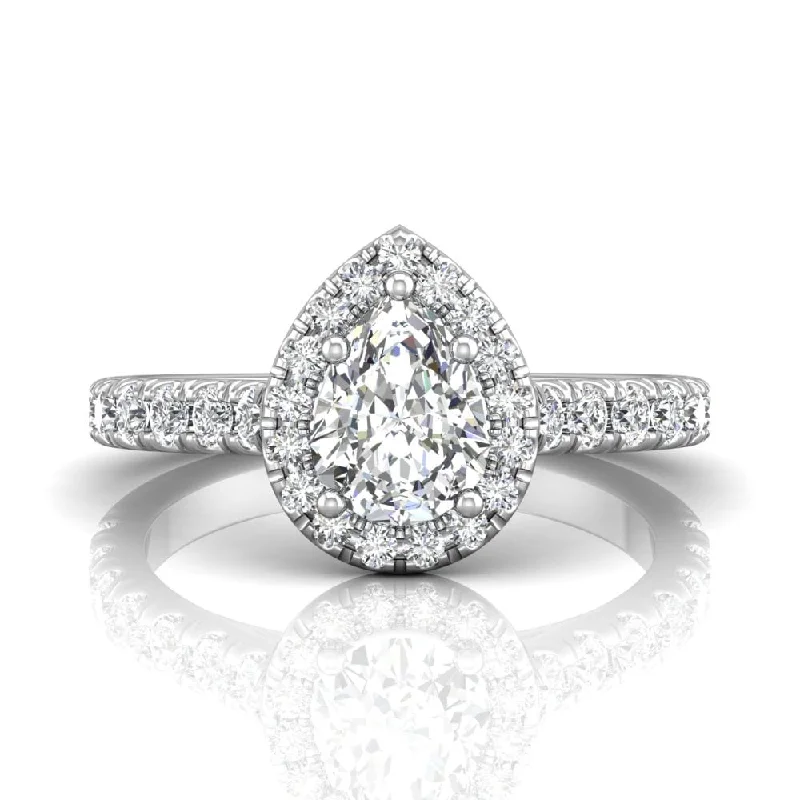 18K White Gold Pear Shaped Diamond Halo Engagement Ring