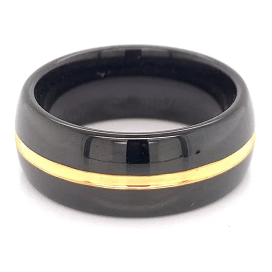 18K PVD Coated Gold Center With Black Edge Tungsten Comfort Fit Ring / TGR1017