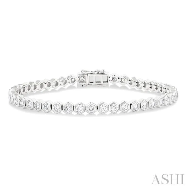 4 ctw Hexagon Motif Bezel Set Round Cut Diamond Tennis Bracelet in 14K White Gold