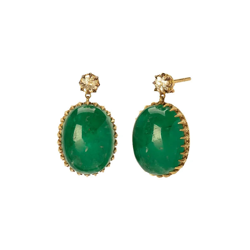 Emerald & Blackened Diamond Drop Earrings