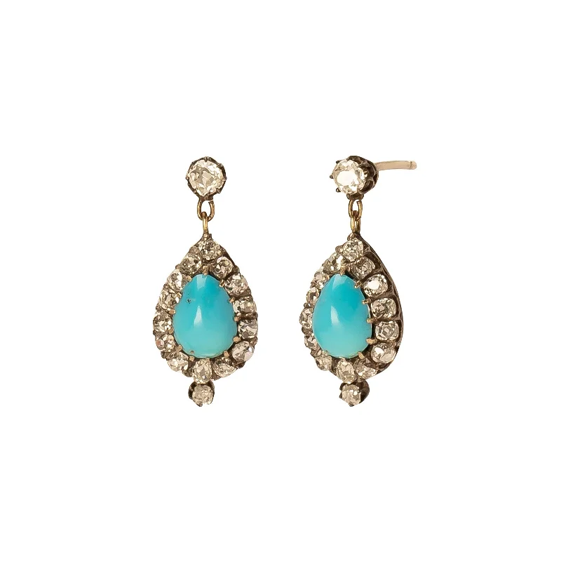 Vintage Turquoise & Diamond Pear Earrings