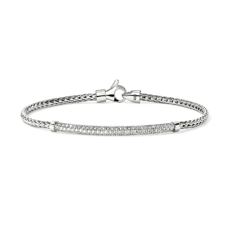 John Hardy Essentials Sterling Silver Pave Diamond Bar Bracelet