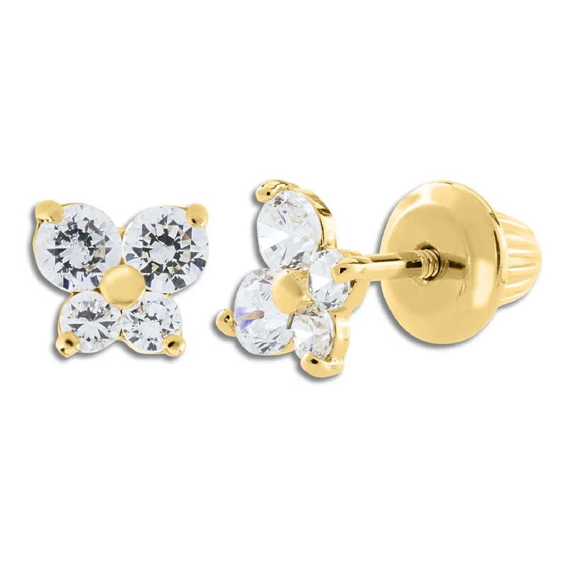 Kiddie Kraft 14KT Yellow Gold Cubic Zirconia Childrens Butterfly Stud Earrings