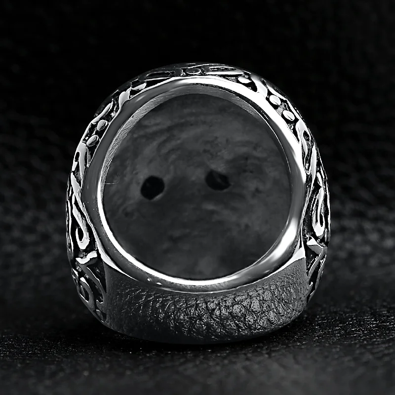 Large Detailed Skull Black CZ Eyed Stainless Steel Ring / SCR4002