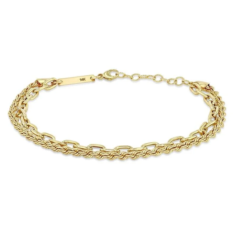 14K Yellow Gold Rope and Link Chain Bracelet