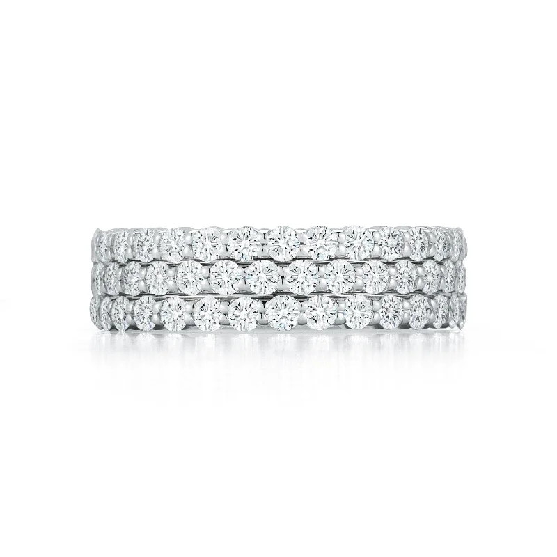 18K White Gold 3 Row Diamond Band